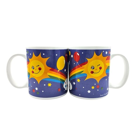 Whimsical Sun Rainbow & Balloon Mugs Set Of 2 Susan Elizabeth - Picture 1 of 14